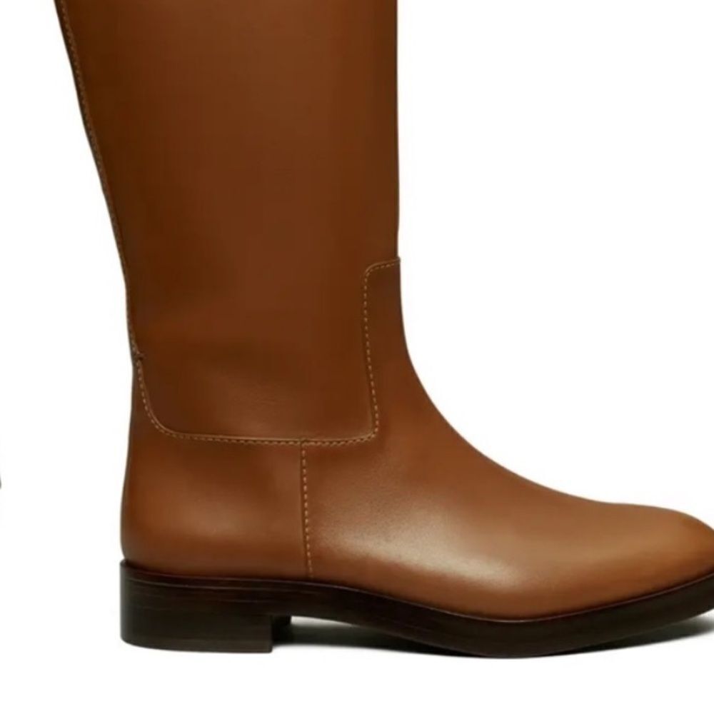 NWT Tory Burch soft leather tall riding boots with logo stitch accent at collar - Picture 11 of 11
